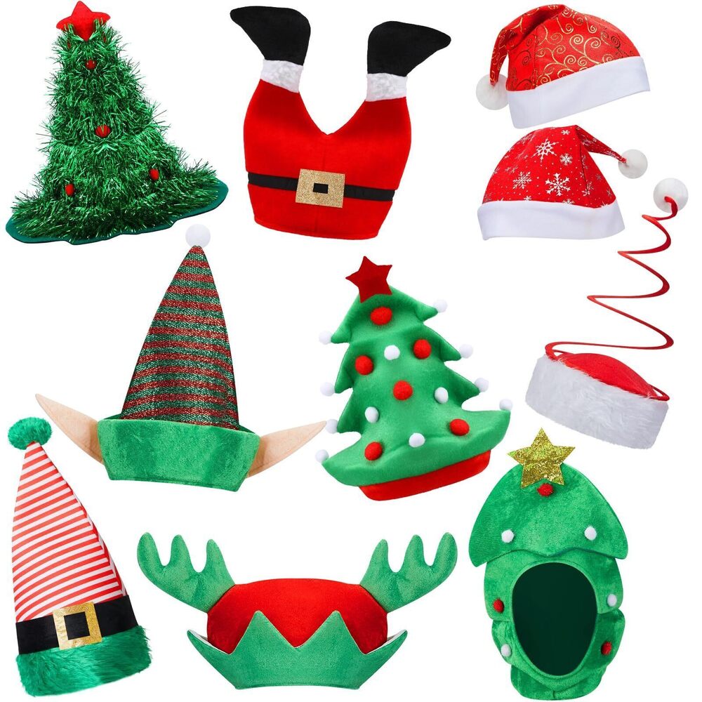 2518 10 Pcs Funny Christmas Hats Novelty Tree Coil Santa Ugly Elf Pants Hat